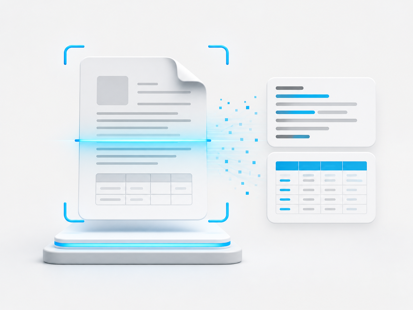 Document being scanned into searchable text and table data